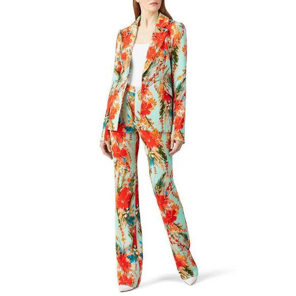 Badgley Mischka Aqua Blue Multi Print Pants Size 2 with Fabric Pull